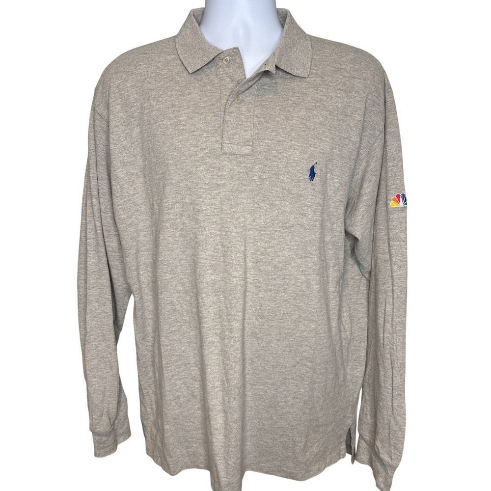 Polo Ralph Lauren Mens Gray Long Sleeve Polo Shirt NBC Peacock Logo Sz‎ L Rare